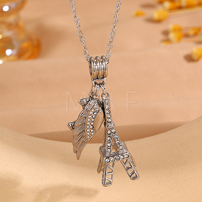304 Stainless Steel Crystal Rhinestone Moon Wing Eiffel Tower Pendant Necklaces for Women WG97DE7-02-1