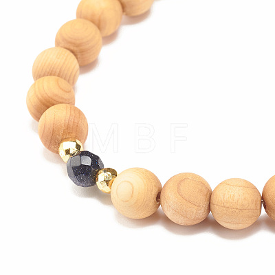 Natural Wood & Gemstone Beaded Stretch Bracelet BJEW-JB07820-1