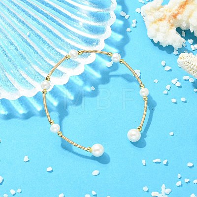 Copper French Wire & Natural Cultured Freshwater Pearl Cuff Bangles BJEW-JB13988-1