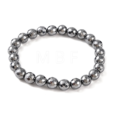 Faceted Round Terahertz Stone Beaded Stretch Bracelets for Women Men BJEW-H590-04A-01-1