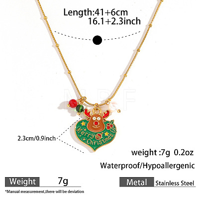 304 Stainless Steel Enamel & Rhinestone & Resin Christmas Pendant Necklaces for Women FS-WG85DFF-07-1