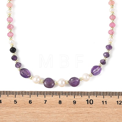Mixed Gemstone & Natural Freshwater Pearl Beaded Necklaces NJEW-JN06468-01-1
