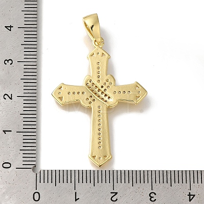 Cross Rack Plating Brass Micro Pave Clear Cubic Zirconia Pendant KK-U019-17G-01-1