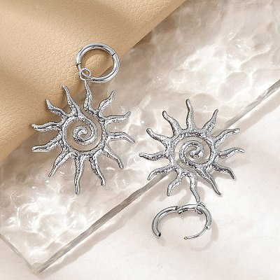 304 Stainless Steel Sun Hoop Earrings EJEW-M073-01P-1