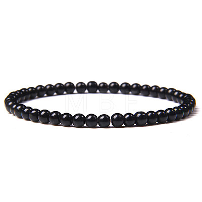 4mm Round Natural Obsidian Beads Bracelet for Men X-KG3069-18-1