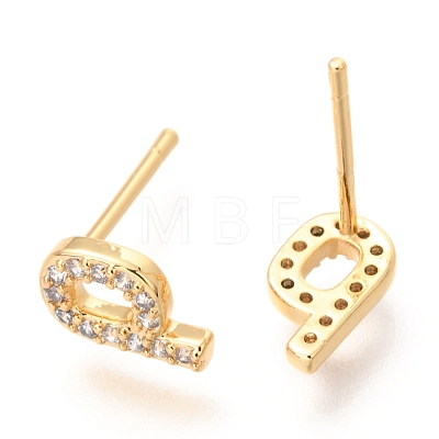 Brass Micro Pave Clear Cubic Zirconia Stud Earrings EJEW-O103-14G-1