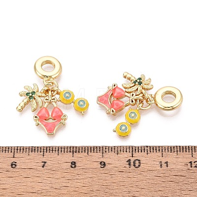Brass Micro Pave Clear Cubic Zirconia and Enamel European Dangle Charms  KK-T079-76G-1