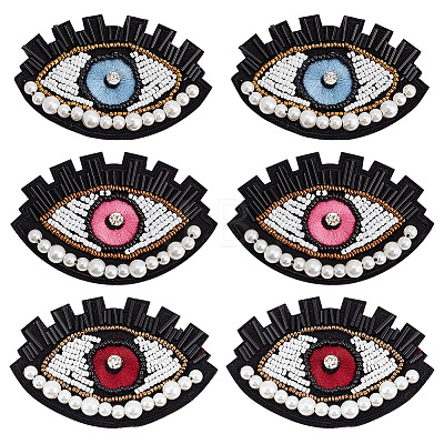 AHADEMAKER 6Pcs 3 Colors Plastic Beaded Sew on Eye Patches FIND-GA0002-49-1