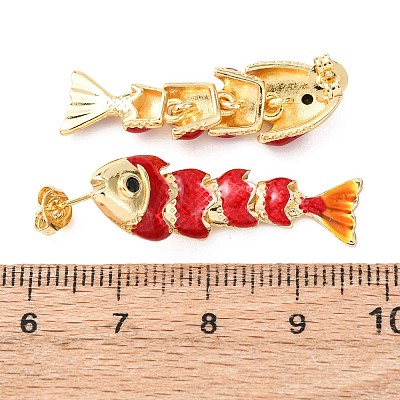 Fish Brass Micro Pave Cubic Zirconia Dangle Stud Earrings EJEW-C174-05G-04-1