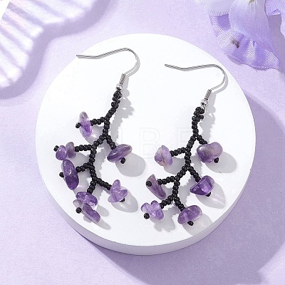 316 Surgical Stainless Steel Glass Seed Beads Chip Dangle Earrings EJEW-TA00774-01-1