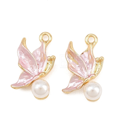 Alloy with Pearl Pink Enamel Pendants AL-CBA1FD3-26G-02-1