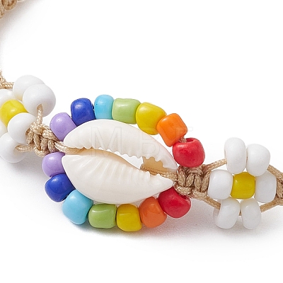 Cowrie Shell & Glass Seed Braided Bead Bracelets BJEW-JB11081-02-1