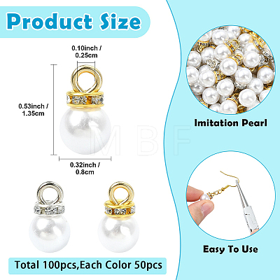 100Pcs 2 Colors Resin Imitation Pearl Charms RESI-YW0006-04-1