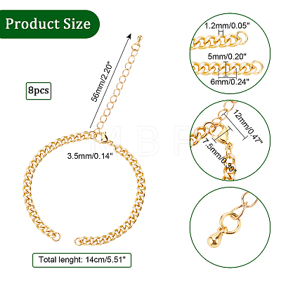  8Pcs Two Tone Handmade Brass Curb Chain Bracelet Makings KK-NB0002-63-1