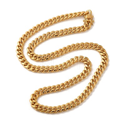 Ion Plating(IP) 304 Stainless Steel Cuban Link Chain Necklaces for Men NJEW-L173-018G-01-1