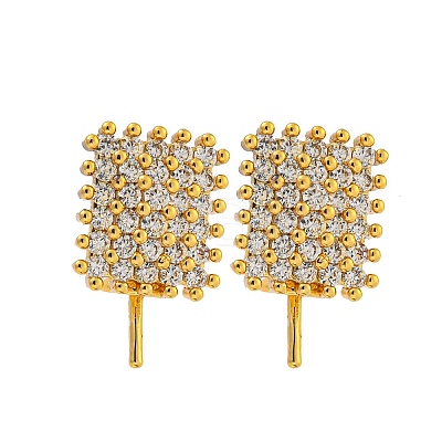 Rack Plating Brass Micro Pave Clear Cubic Zirconia Studs Earrings Finding KK-T072-15G-1