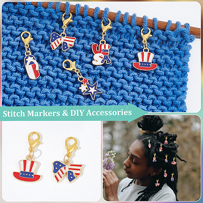 American Flag Style Pendant Stitch Markers HJEW-AB00344-1