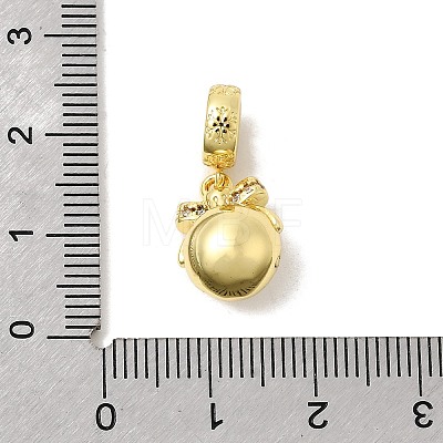 Bowknot Gift Box with Word Merry Christmas Brass Micro Pave Cubic Zirconia European Dangle Charms KK-L258-06G-1