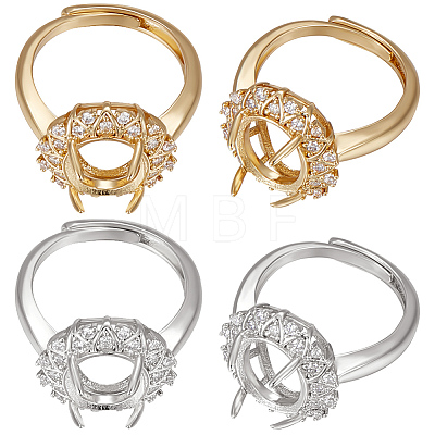 4Pcs 2 Colors Adjustable Brass Micro Pave Clear Cubic Zirconia Flower Adjustable Ring Components ZIRC-BBC0001-93-1