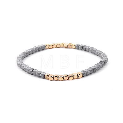 Gold-tone Miyuki Elastic Crystal Beaded Bracelet with Acrylic Tube Beads ST8366163-1
