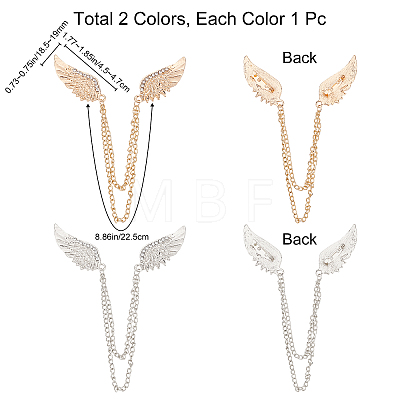 Gorgecraft 2Pcs 2 Colors Men's Crystal Wings Scarf Collar Brooch Lapel Pin JEWB-GF0001-21-1