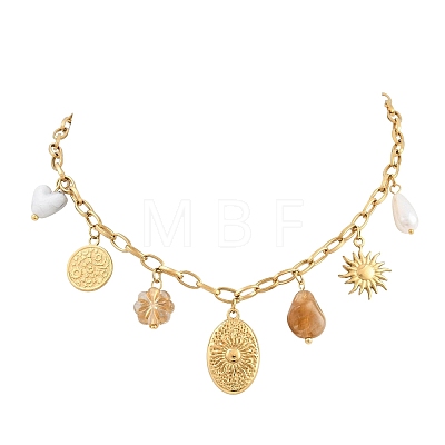 304 Stainless Steel & Resin & Imitation Pearl Multi-Pendant Bib Necklaces for Women SA-CBA717A-02G-02-1
