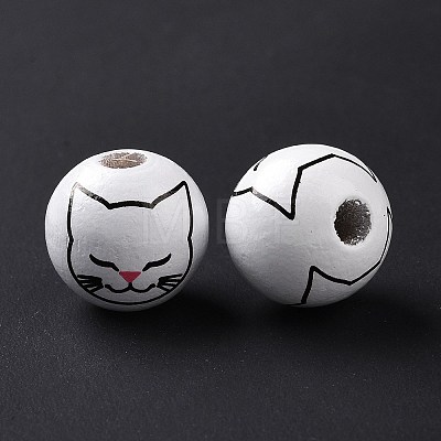 Printed Wood European Beads WOOD-B005-01B-1