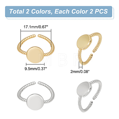 Unicraftale 4Pcs 2 Colors Brass Flat Round Open Cuff Ring RJEW-UN0002-43-1