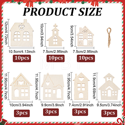 42Pcs Christmas Wood House Pendant Decorations DIY-PH00035-58-1