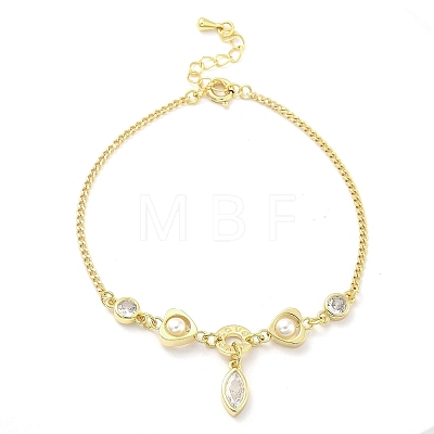 Brass Micro Pave Clear Cubic Zirconia Charm Bracelets for Women BJEW-C083-01A-G-1