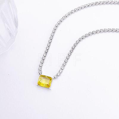 Brass Pave Cubic Zirconia Rectangle Pendant Tennis Necklaces FS-WGB48C6-03-1