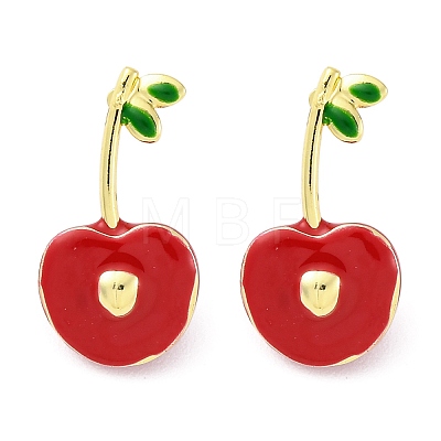 Cherry Brass Enamel Stud Earrings for Women EJEW-G425-02G-1