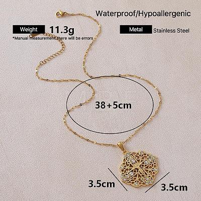 Vintage 304 Stainless Steel Crystal Rhinestone Hollow Flower with Jesus Cross Pendant Necklaces for Women LH2186-1