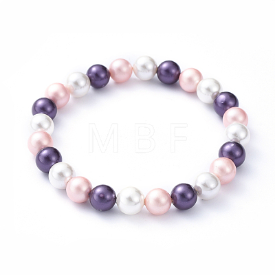 Shell Pearl Beads Stretch Bracelets BJEW-JB05144-M-1