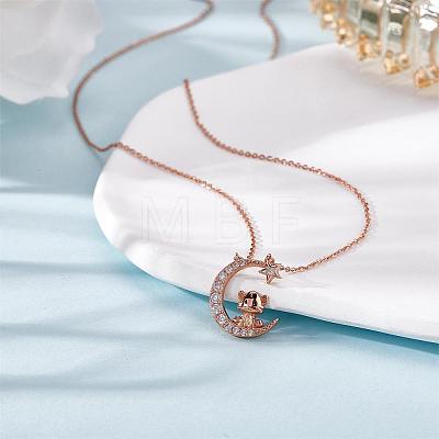 Chinese Zodiac Necklace Tiger Necklace 925 Sterling Silver Rose Gold Tiger on the Moon Pendant Charm Necklace Zircon Moon and Star Necklace Cute Animal Jewelry Gifts for Women JN1090C-1