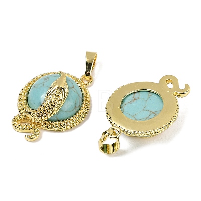 Synthetic Turquoise Flat Round Shaped Brass Pendants KK-F887-03G-28-1