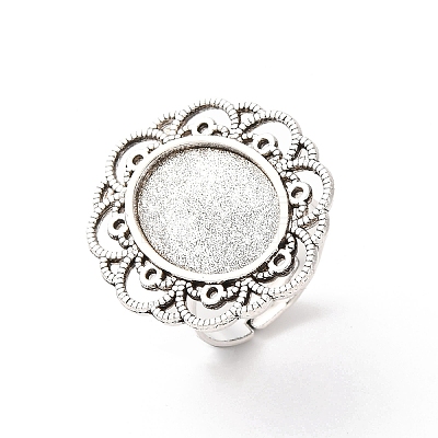 Vintage Adjustable Iron Flower Finger Ring Components Alloy Cabochon Bezel Settings X-PALLOY-O036-19AS-1