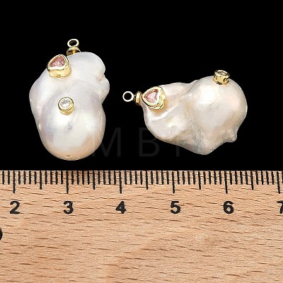 Brass & Pearl Micro Pave Cubic Zirconia Pendants KK-H259-13D-G03-1