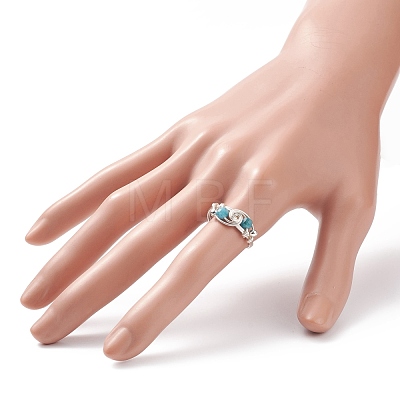 Natural Apatite Beaded Spiral Finger Ring RJEW-TA00049-01-1