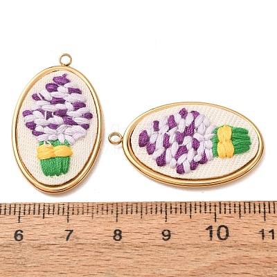 304 Stainless Steel & Cloth Embroidered Pendants FB-CBAFBAF-03G-1