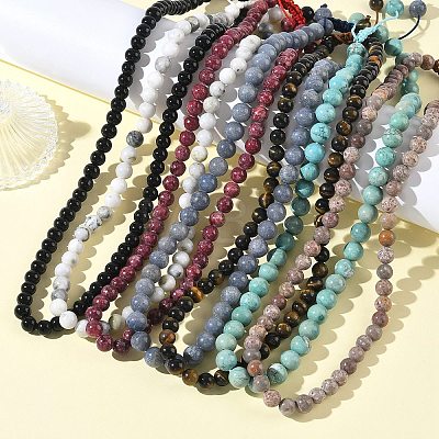 Adjustable Natural Mixed Gemstone Round Beaded Braided Necklaces G-H355-05-1