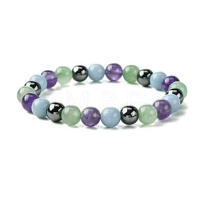 Synthetic Non-Magnetic Hematite & Natural Green Aventurine & Natural Amethyst & Natural Ang Round Beaded Stretch Bracelets BJEW-JB10910-08-1