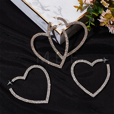 ANATTASOUL 2 Pairs 2 Colors Crystal Rhinestone Hollow Out Heart Stud Earrings with 925 Sterling Silver Pins EJEW-AN0001-23-1