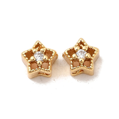 Brass Micro Pave Clear Cubic Zirconia Beads KK-P340-30G-1