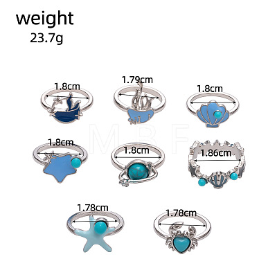 9Pcs Ocean Alloy Enamel Finger Rings Set WGEDDBB-01-1