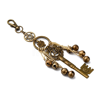 Alloy Cat Head & Brass Bell & Key Pendant Decorations HJEW-JM04094-1