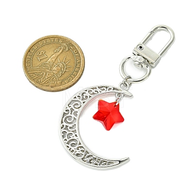 7Pcs 7 Colors Moon with Star Glass & Alloy Pendant Decoration HJEW-JM02109-1