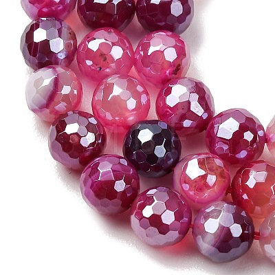 Electroplated Natural Agate Beads Strands G-B191-A07-8mm-06-1