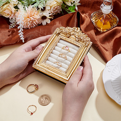 Photo Frame Resin Ring Display Stands ODIS-WH0086-204-1