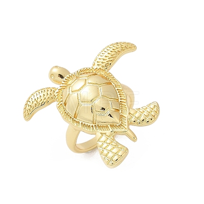 Sea Turtle Brass Cuff Rings for Women RJEW-A059-06G-1